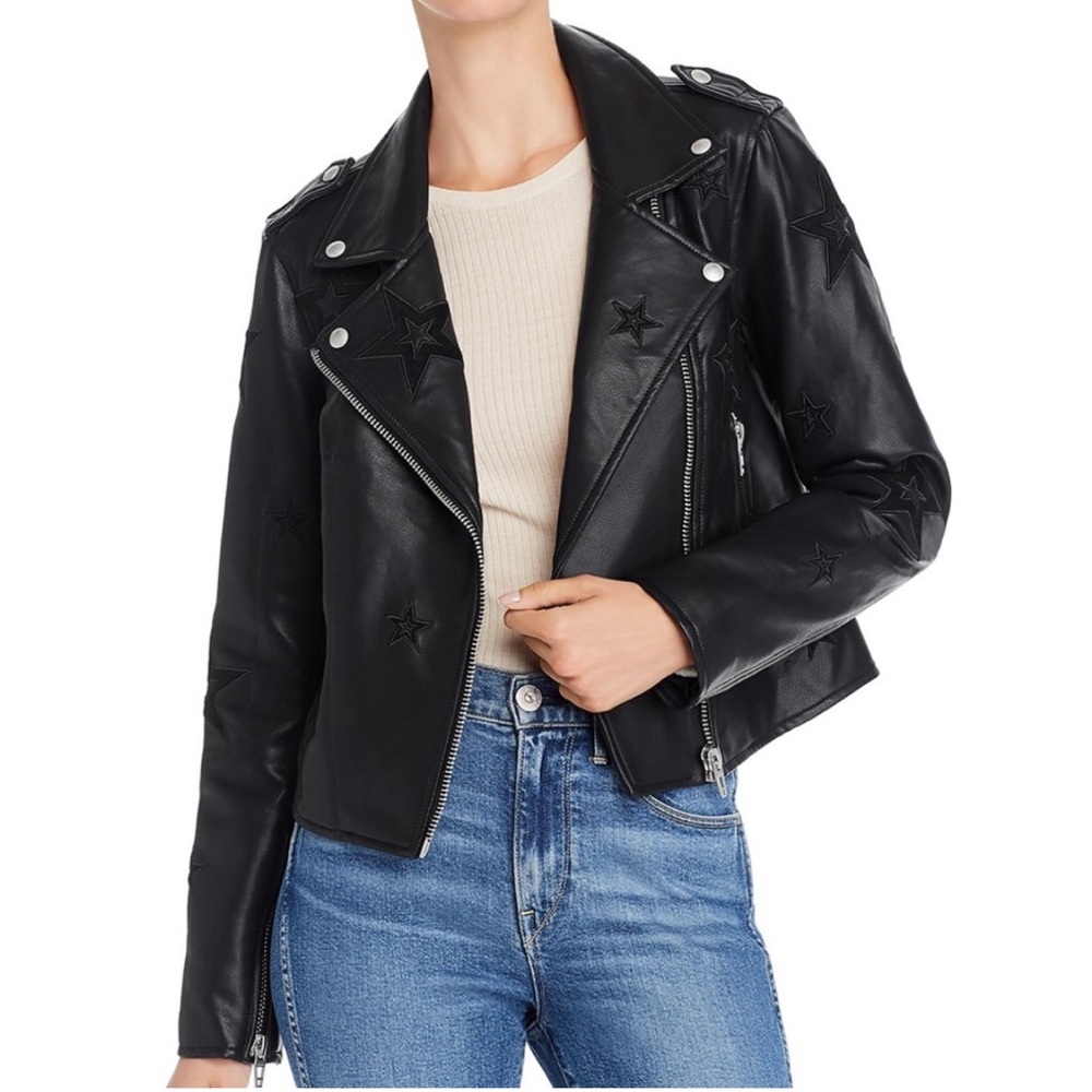Star Faux Leather Biker Jacket